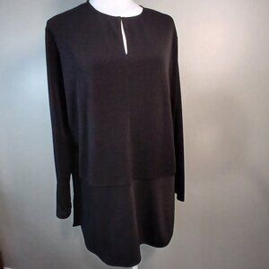 LAUREN BY RALPH LAUREN BLACK TUNIC, KEYHOLE NECKLINE, LONG SLEEVE, SIZE XL